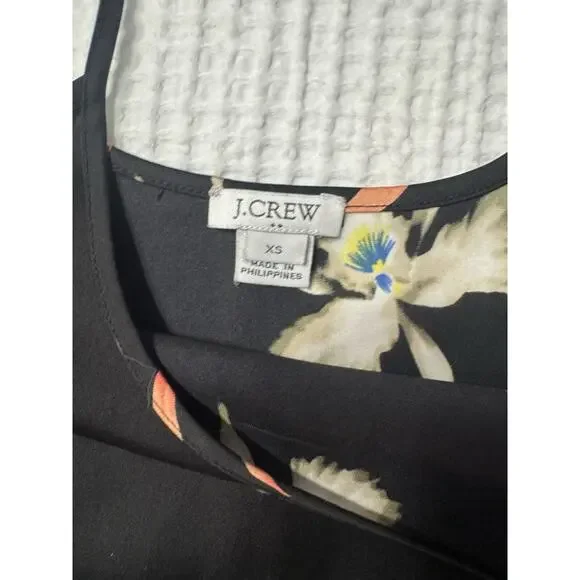 J. Crew Black Floral Tank Dress Side Slit Adjustable Straps Midi Whimsy Goth - Picture 4 of 6